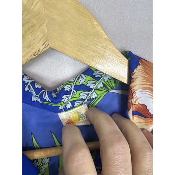 Vintage Hawaiian Aloha Shirt Blue Floral Print Short Sleeve Men’s Small - Picture 2 of 4